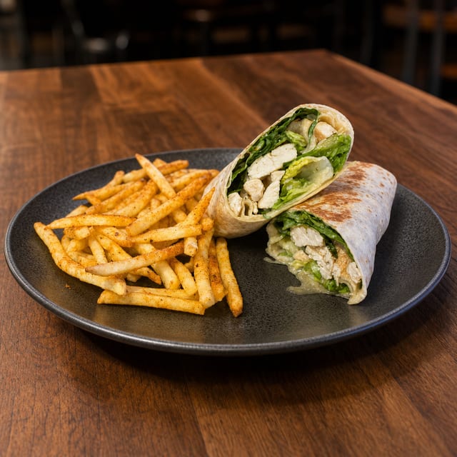 Fajita chicken wrap & Fries.