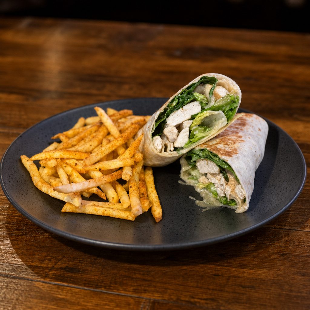 Chicken Caesar Wrap w/ Fries.