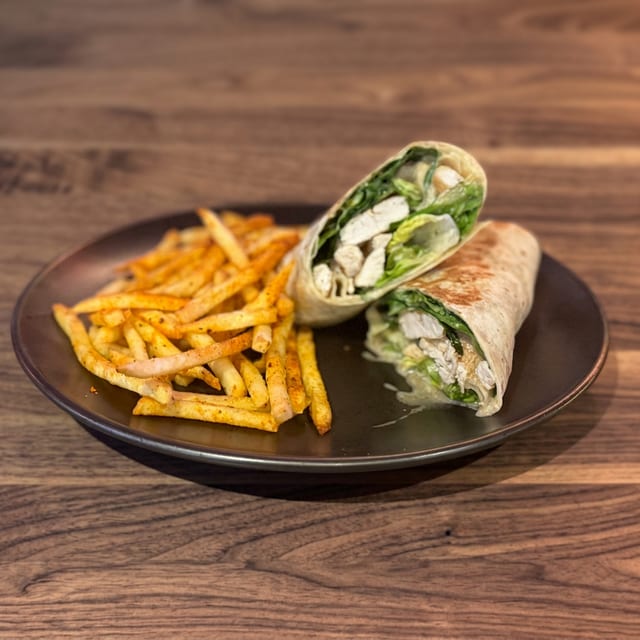 Fajita chicken wrap & Fries.