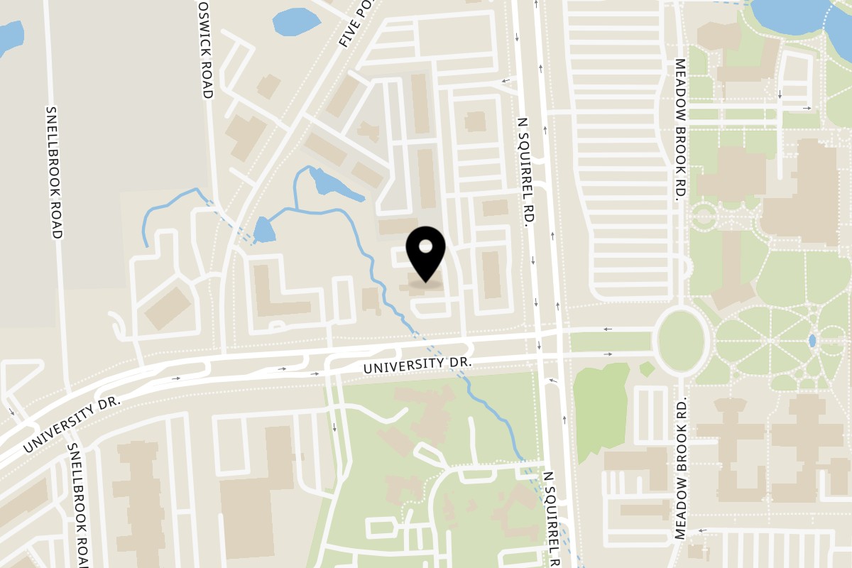 Map showing the location of O Grizzly's Bar & Bistro on 3375 University Dr in Auburn Hills